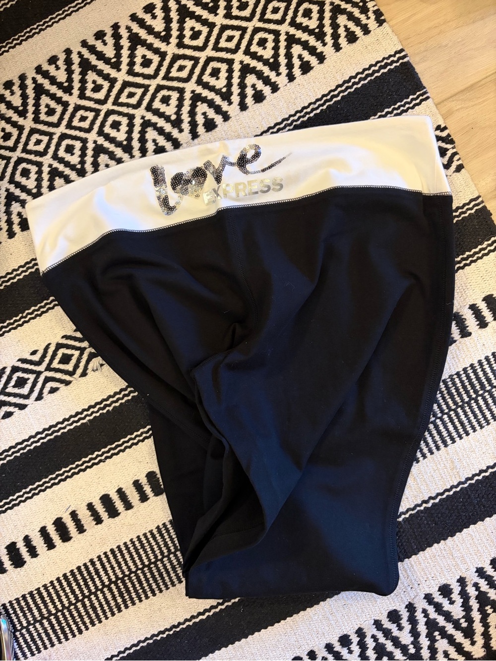 Express Women’s Black and White Bikini Bottoms with Sequin 'Love' Detail